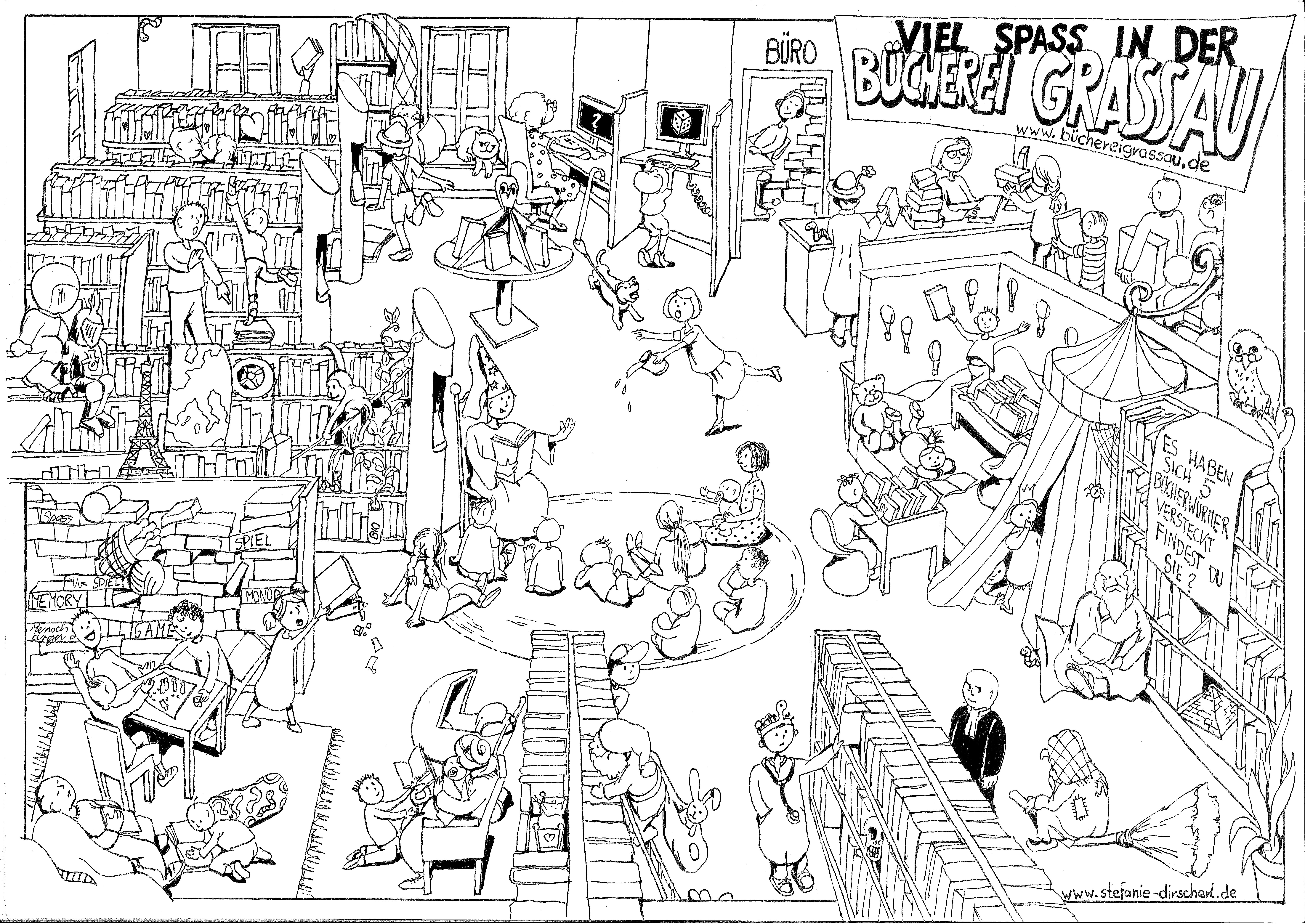 Wimmelbild Bücherei